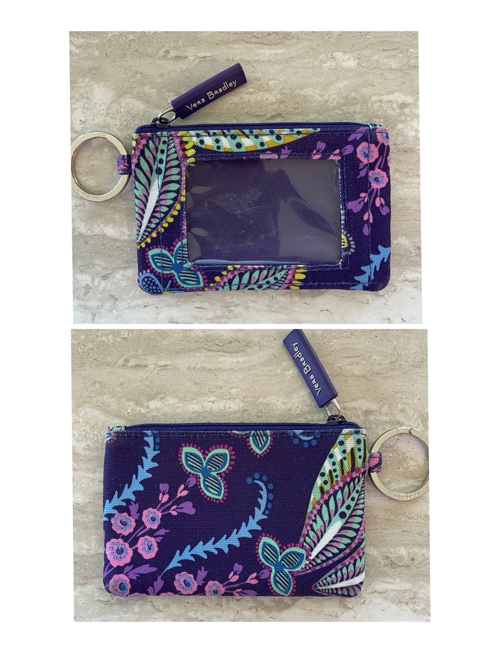 Vera Bradley Zip ID case and keyring  purple leaves